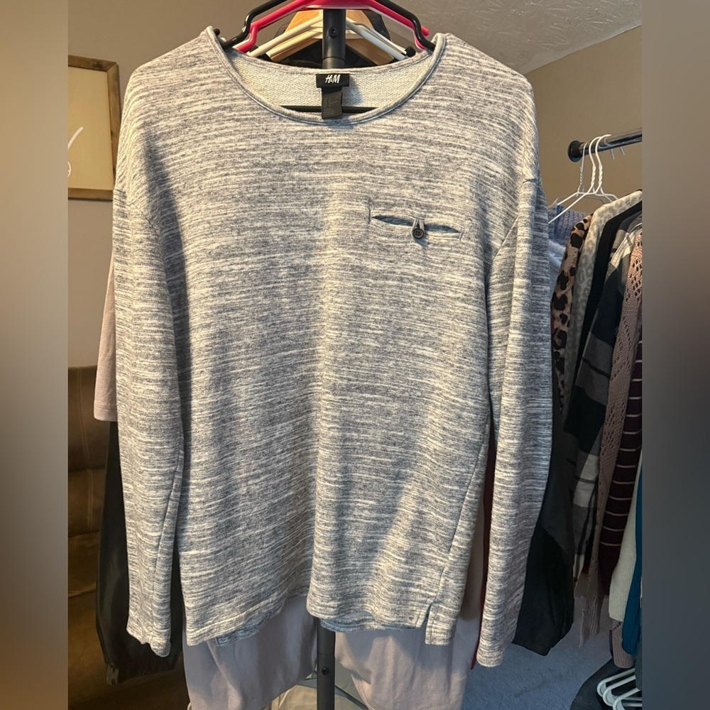 H&M Women’s Gray Marled Knit Long Sleeve Pullover Top Size M